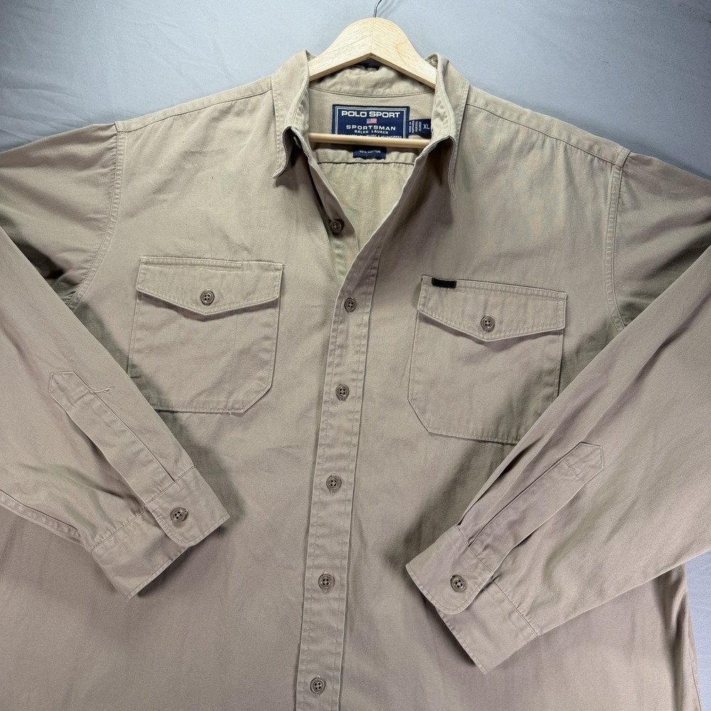 Polo Sport Ralph Lauren Work Shirt Mens XL Brown Button Up Canvas Sportsman